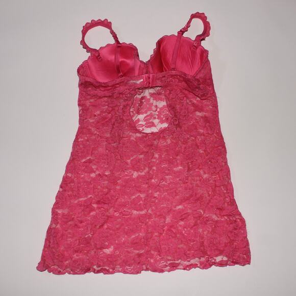 Jezebel Hot Pink Pushup Lace Bustier With Keyhole And Laceup Details Size M - Picture 2 of 7